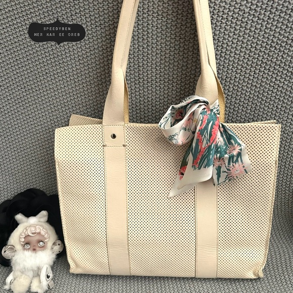 Clare V. Noemie Cream Perforated Leather Tote - Picture 1 of 17
